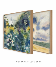 Conjunto de Dois Quadros Decorativos: Floresta e Mar em Aquarela - loja online