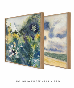 Imagem do Conjunto de Dois Quadros Decorativos: Floresta e Mar em Aquarela