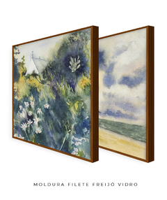 Conjunto de Dois Quadros Decorativos: Floresta e Mar em Aquarela - comprar online