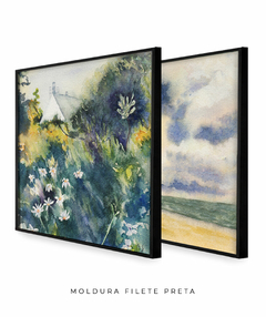 Conjunto de Dois Quadros Decorativos: Floresta e Mar em Aquarela na internet