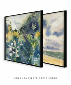Conjunto de Dois Quadros Decorativos: Floresta e Mar em Aquarela - Betania Sensini | Arte e Aquarela