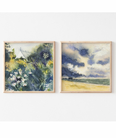 Conjunto de Quatro Quadros Decorativos em Aquarela: Pássaros e Paisagens - comprar online