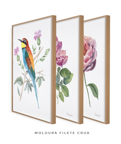 Imagem do Conjunto de Três Quadros Decorativos Botânico Rosas e Abelharuco