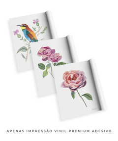 Imagem do Conjunto de Três Quadros Decorativos Botânico Rosas e Abelharuco