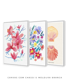 Conjunto de Três Quadros Decorativos em Aquarela, Flores Campo + Camélias + Coquille - loja online