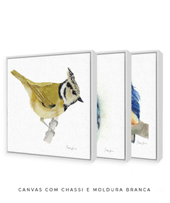 Conjunto de Três Quadros Decorativos Pássaros em Aquarela, Martim Pescador + Chapim-de-crista na internet