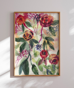 Quadro Decorativo Aquarela Flores Vermelhas e Laranjas N01 na internet