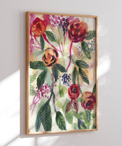 Quadro Decorativo Aquarela Flores Vermelhas e Laranjas N01 - Betania Sensini | Arte e Aquarela
