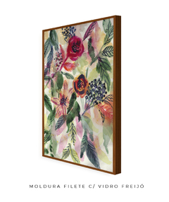 Quadro Decorativo Aquarela Flores Vermelhas e Laranjas N02