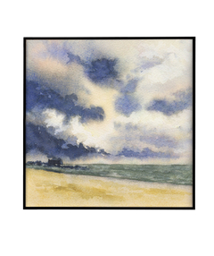 Quadro Decorativo Aquarela Mar, Areia e Nuvens