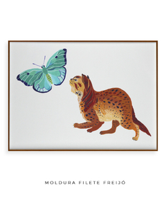 Quadro Decorativo Gato e Borboleta