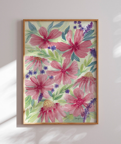 Quadro Decorativo Jardim Florido Rosa - Betania Sensini | Arte e Aquarela