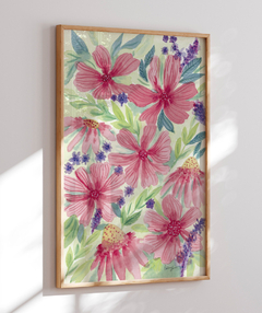 Quadro Decorativo Jardim Florido Rosa - loja online