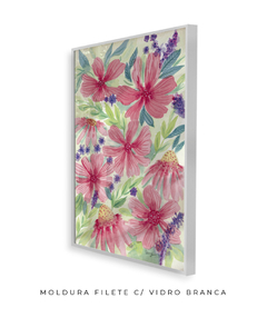 Quadro Decorativo Jardim Florido Rosa - Betania Sensini | Arte e Aquarela