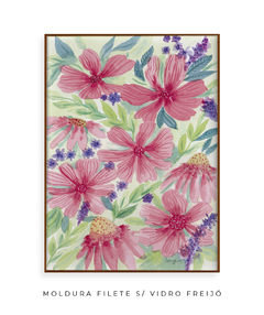 Quadro Decorativo Jardim Florido Rosa