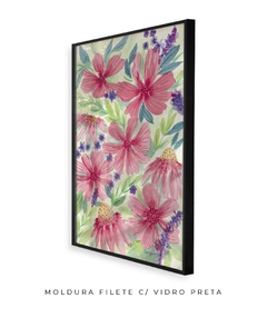 Quadro Decorativo Jardim Florido Rosa - Betania Sensini | Arte e Aquarela