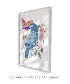 Quadro Decorativo Pássaro Azul e Borboletas - loja online