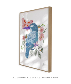 Quadro Decorativo Pássaro Azul e Borboletas