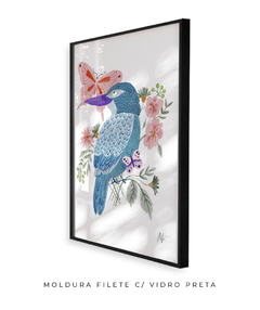 Quadro Decorativo Pássaro Azul e Borboletas - loja online