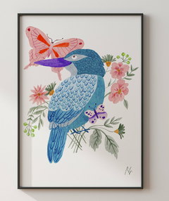 Quadro Decorativo Pássaro Azul e Borboletas - comprar online