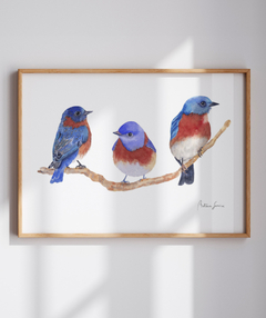 Quadro Decorativo Trio Pássaros Azuis - comprar online