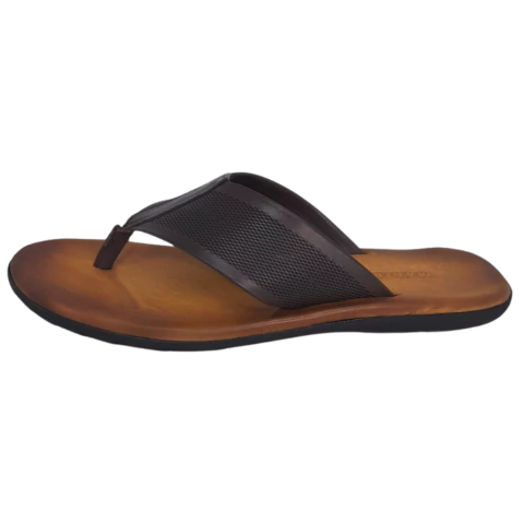 Chinelo Masculino Café em Couro Antistress Conforto Maniglia