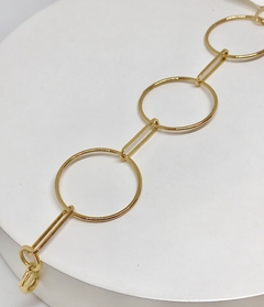 Pulseira dourada elos redondos e retangulares na internet