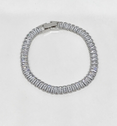 Pulseira riviera em ródio branco zircônia baguete cristal na internet