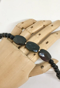 Pulseira prata 925 com cristais ágata preta