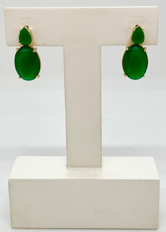 Brinco dourado festa zirconia verde escura leitosa