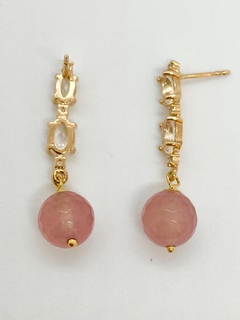 Brinco dourado zirconias e Jade rosa na internet