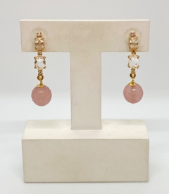 Brinco dourado zirconias e Jade rosa