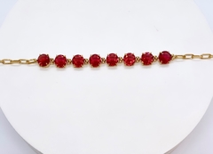 Pulseira dourada zirconias redondas pink na internet
