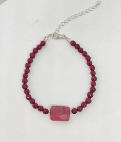 Pulseira prata 925 com cristais de jade vermelha na internet