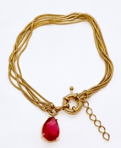 Pulseira dourada fios rabo de rato e zirconia pink
