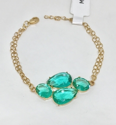 Pulseira dourada corrente dupla com cristais verde claro - comprar online
