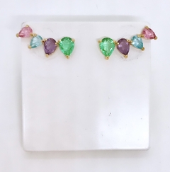 Brinco dourado ear cuff zirconias gota coloridas - Gaia Acessórios e Tendência