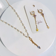 Colar dourado perolas naturais com pingente AMOR - comprar online