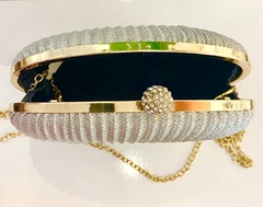 Clutch glitter prateado e fecho em strass - loja online