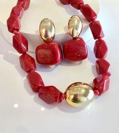 Brinco dourado com acetato orgânico vermelho telha - loja online