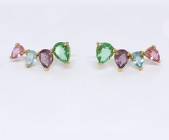 Brinco dourado ear cuff zirconias gota coloridas - comprar online