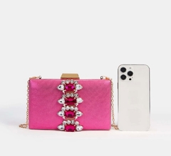 Clutch em tecido pink e aplicações de chaton - loja online