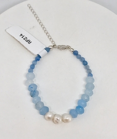 Pulseira prata 925 com cristais de jade azul claro e pérolas de água doce na internet