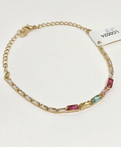 Pulseira dourada zircônias baguete cristal e colorida - comprar online