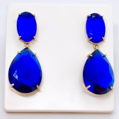 Brinco dourado com dois cristais naturais azul royal - comprar online