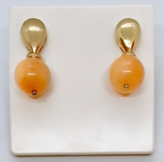 Brinco dourado bola de Jade laranja - comprar online