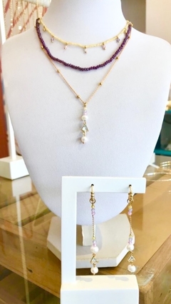 Colar dourado bolinhas metal na corrente, mini cristais, pérolas e zirconia na internet