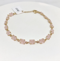 Pulseira dourada toda de zircônias rosa claro leitoso - comprar online