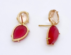 Brinco dourado zirconias rosa e pink na internet