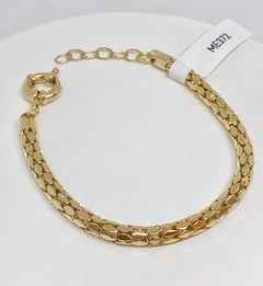 Pulseira dourada malha tubular trabalhada fecho boia na internet